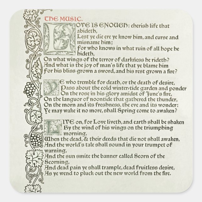 Pegatina Cuadrada El amor es suficiente, 1897 (Anverso)