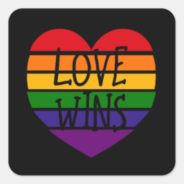 Pegatina Cuadrada El amor gana corazón arcoiris