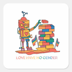 Pegatina Cuadrada El amor no tiene género - Robot de madera arcoiris