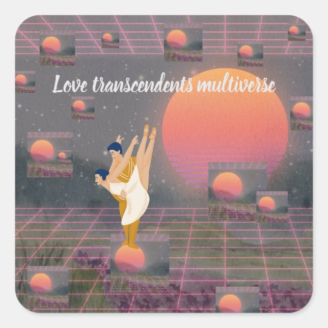 Pegatina Cuadrada El amor trasciende multiverso (Anverso)