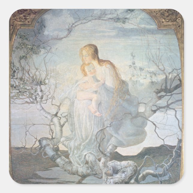 Pegatina Cuadrada El ángel de la vida, 1894 (Anverso)