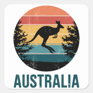 Pegatina Cuadrada El animal retro australiano del atardecer salta al