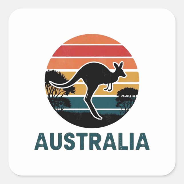 Pegatina Cuadrada El animal retro australiano del atardecer salta al (Anverso)