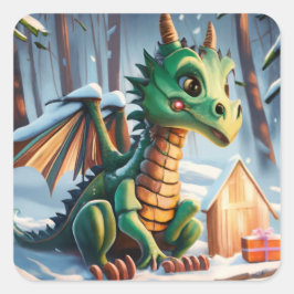 Pegatina Cuadrada El Año Nuevo Chino De La Dragonera Montaña De Aren