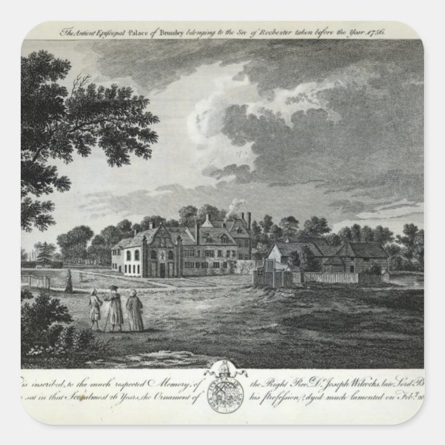 Pegatina Cuadrada El antiguo Palacio Episcopal de Bromley (Anverso)