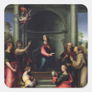 Pegatina Cuadrada El anuncio con los santos, 1515