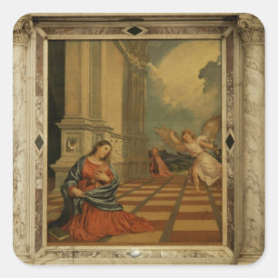 Pegatina Cuadrada El anuncio de Malchiostro, c.1520 (aceite en el