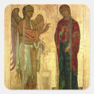 Pegatina Cuadrada El anuncio de Ustiug, c.1130-40 (tempera en la