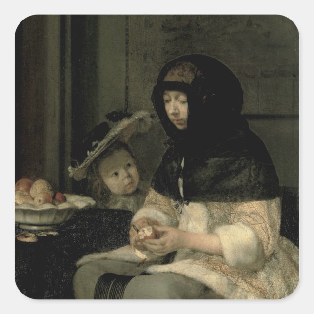 Pegatina Cuadrada El Apple Peeler, 1660 (Anverso)