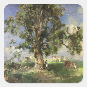 Pegatina Cuadrada El árbol de ceniza viejo (aceite en lona)