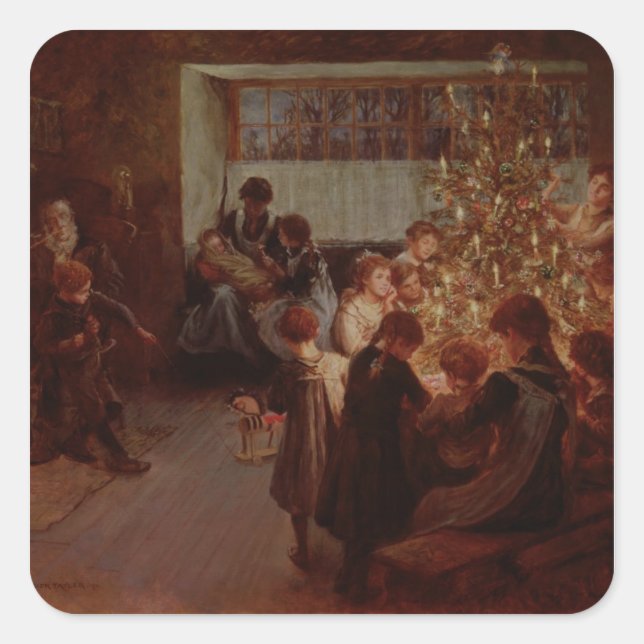 Pegatina Cuadrada El árbol de Navidad, 1911 (Anverso)