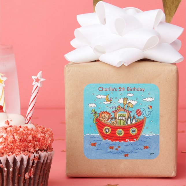 Pegatina Cuadrada El Arca de Noé personalizada (Fiesta)