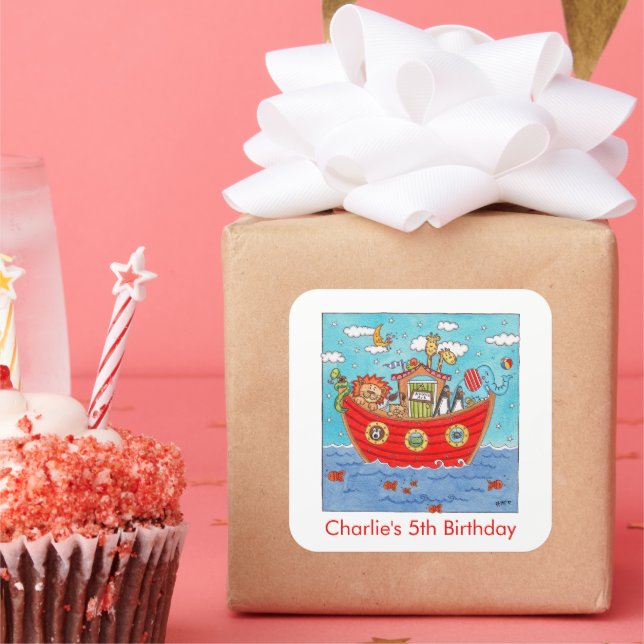 Pegatina Cuadrada El Arca de Noé personalizada (Fiesta)