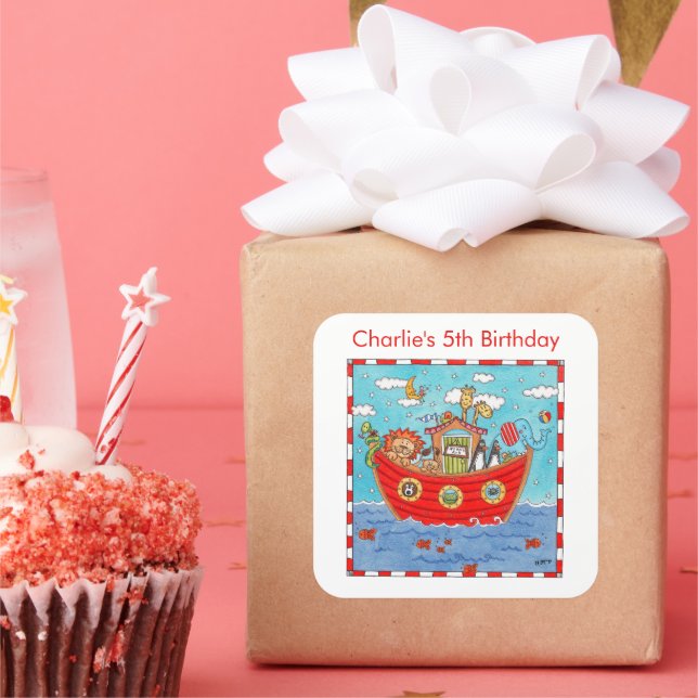 Pegatina Cuadrada El Arca de Noé personalizada (Fiesta)