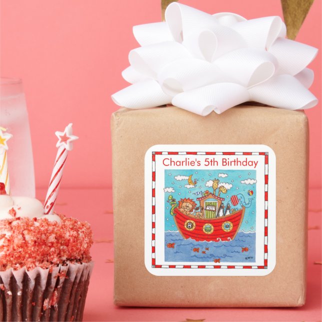 Pegatina Cuadrada El Arca de Noé personalizada (Fiesta)