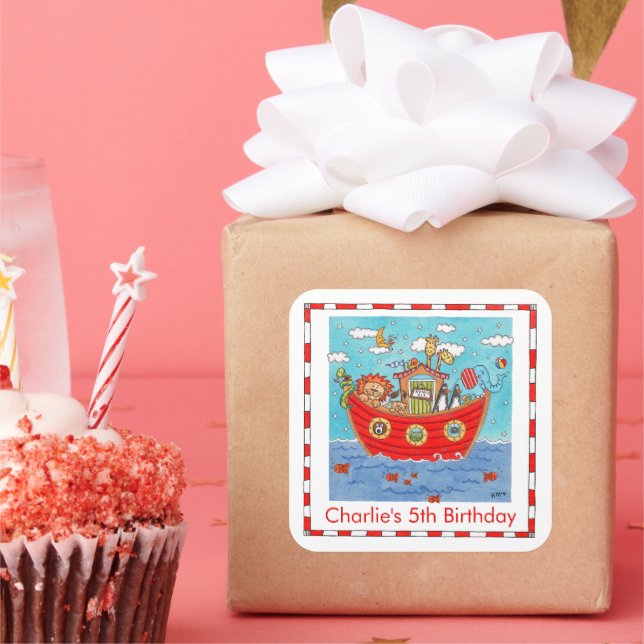 Pegatina Cuadrada El Arca de Noé personalizada (Fiesta)