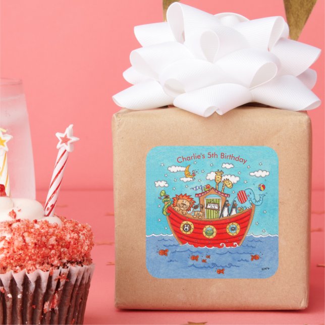 Pegatina Cuadrada El Arca de Noé personalizada (Fiesta)