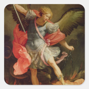 Pegatina Cuadrada El arcángel Michael derrota a Satanás