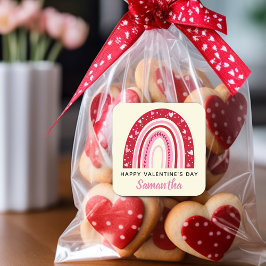 Pegatina Cuadrada El arcoiris de San Valentín personalizado