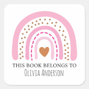 Pegatina Cuadrada El arcoiris marrón rosa agudo este libro pertenece