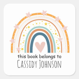Pegatina Cuadrada El arcoíris pastel este libro pertenece a la placa