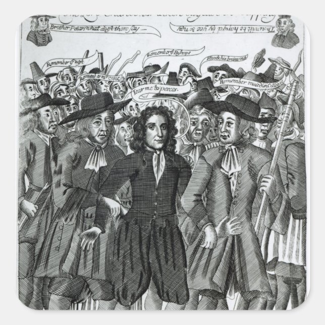 Pegatina Cuadrada El arresto del juez Jeffreys 1689 (Anverso)