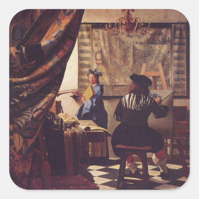 Pegatina Cuadrada El arte de la pintura de Johannes Vermeer (Anverso)