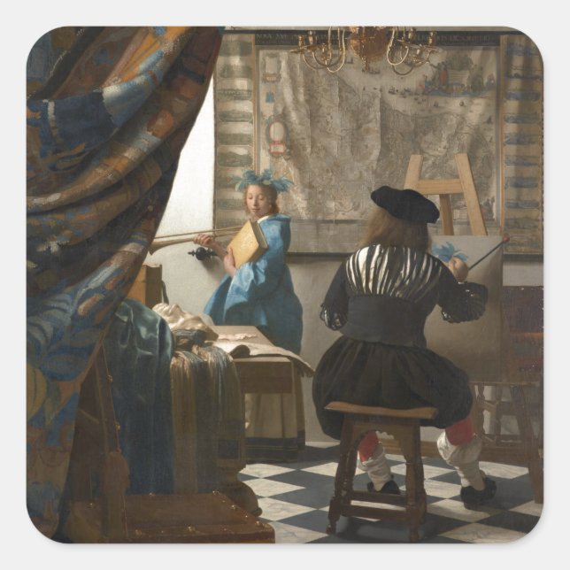 Pegatina Cuadrada El arte de la pintura de Juan Vermeer (Anverso)