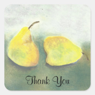 Pegatina Cuadrada El arte de la vida de 2 peras del verde amarillo