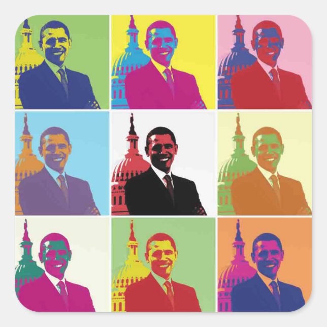 Pegatina Cuadrada El arte pop del presidente Obama (Anverso)