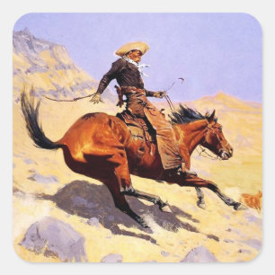 Pegatina Cuadrada El arte vaquero occidental de Frederic Remington