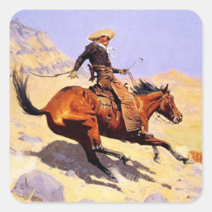 Pegatina Cuadrada El arte vaquero occidental de Frederic Remington