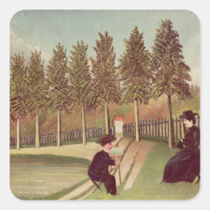 Pegatina Cuadrada El artista que pinta a su esposa, 1900-05