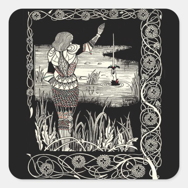 Pegatina Cuadrada El ascenso de Excalibur desde el lago (Anverso)