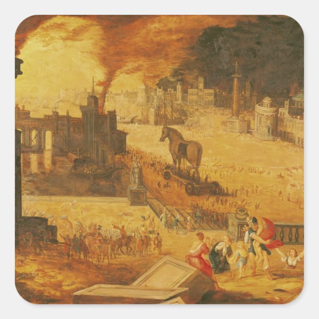 Pegatina Cuadrada El asedio de Troy (Anverso)