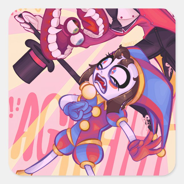 Pegatina Cuadrada el asombroso circo digital (Anverso)