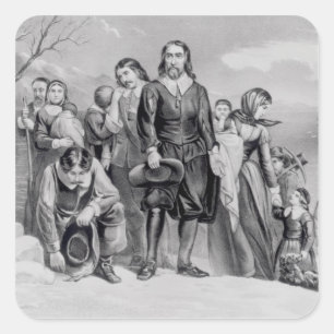 Pegatina Cuadrada El aterrizaje de los peregrinos