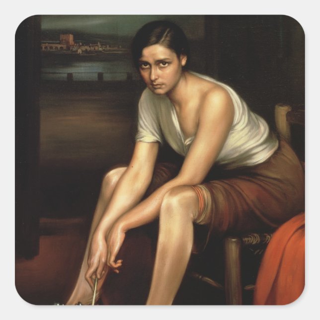 Pegatina Cuadrada El atractivo joven Chica (Anverso)