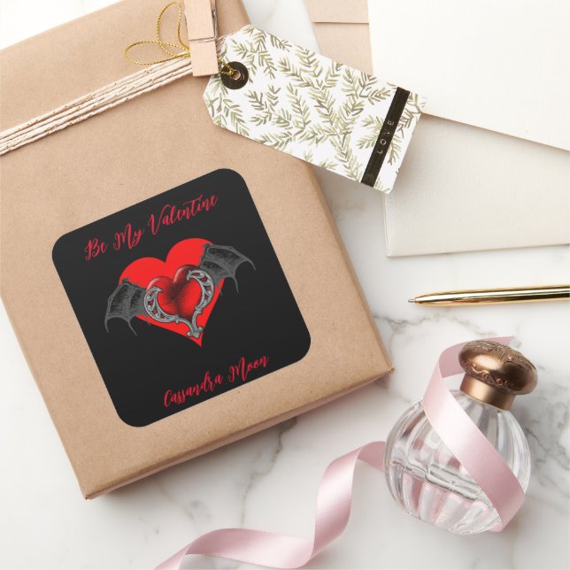 Pegatina Cuadrada El audaz corazón rojo personalizado de San Valentí (Regalar)