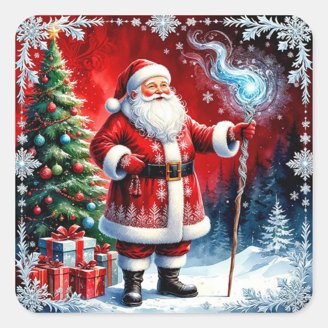 Pegatina Cuadrada 🎅 El Báculo Mágico de Santa Encanto de Navidad ❄️ (Anverso)