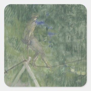 Pegatina Cuadrada El bailarín de la cuerda (en colores pastel)