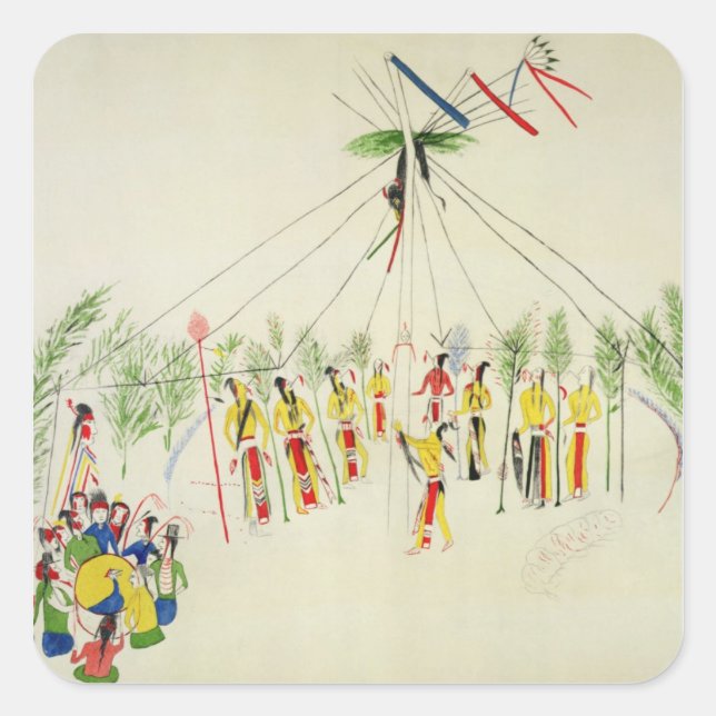 Pegatina Cuadrada El Baile Shoshone Sun (pigmento sobre muselina) (Anverso)