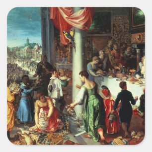 Pegatina Cuadrada El banquete del invierno, recolectando en el