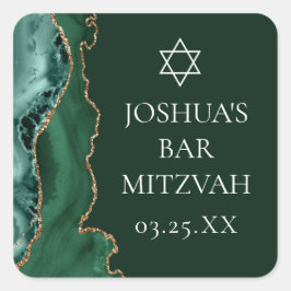 Pegatina Cuadrada El bar de la agata de oro verde oscuro Mitzvah Fie