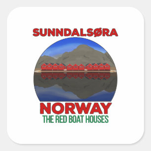Pegatina Cuadrada El Barco Rojo Casas Sunndalsøra Noruega