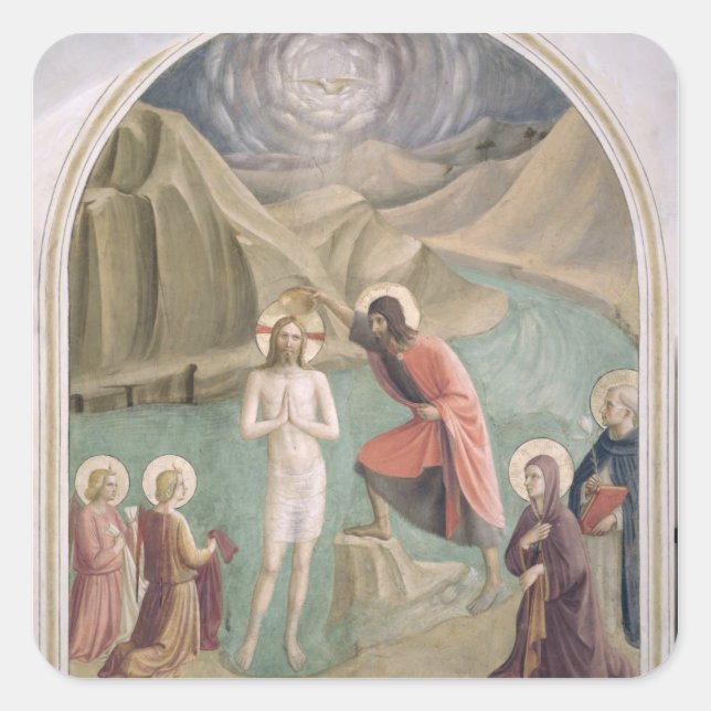 Pegatina Cuadrada El bautismo de Cristo, c.1438-45 (fresco) (Anverso)