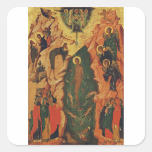 Pegatina Cuadrada El bautismo del icono bizantino de Jesucristo