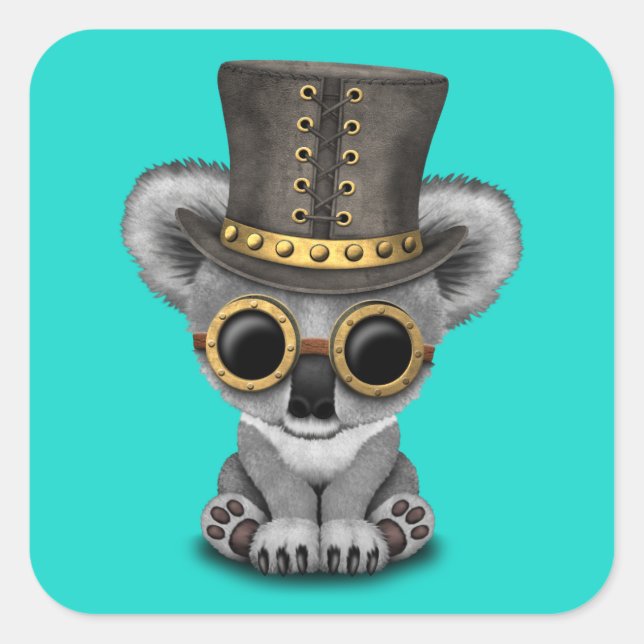 Pegatina Cuadrada El bebé de Steampunk, Koala Bear (Anverso)