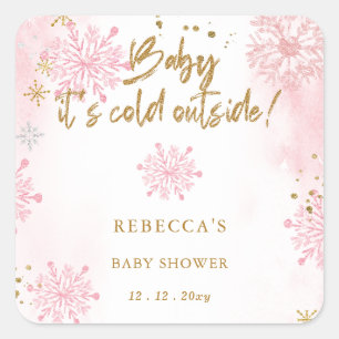 Pegatina Cuadrada El bebé rosado está frío fuera del Baby Shower inv