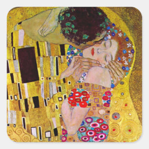 Pegatina Cuadrada El Beso de Gustav Klimt, Arte Nouveau Vintage